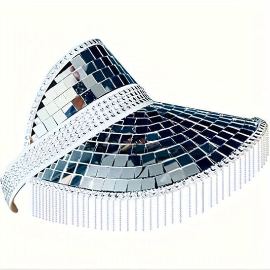 Front view of RaveFather Starlight Commander Cap with shimmering silver sequins and sparkling details