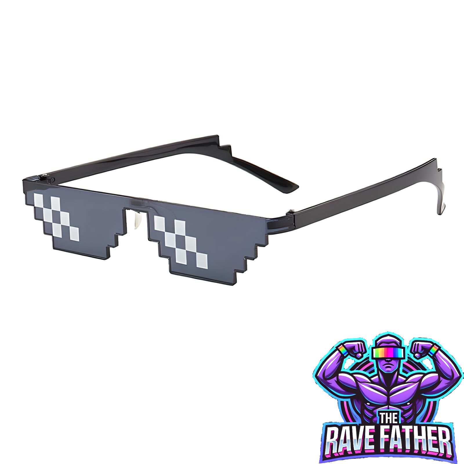 RaveFather Rebel Chic Shades – Bold & Edgy Party Sunglasses with Pixelated Design