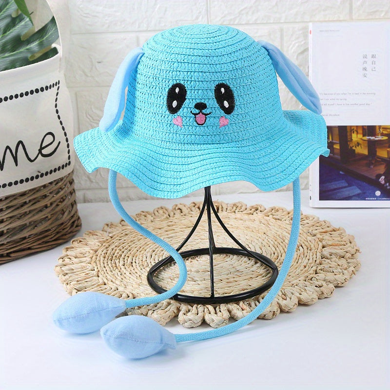 RaveFather Cute Cartoon Rabbit Straw Hat with Movable Ears for Fun and Sun Protection on Display