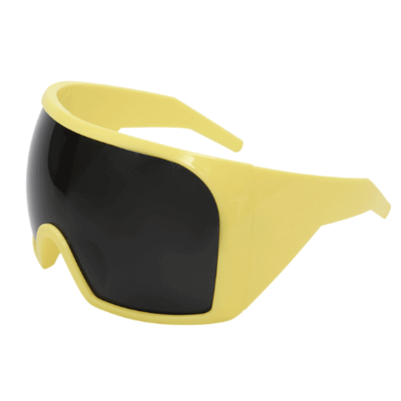 RaveFather Eclipse Enigma Sunglasses with yellow frame and black lenses - stylish and protective, unlocking a world of mystery and elegance.