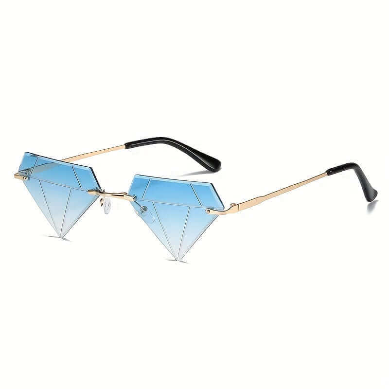 RaveFather Diamond Cut Festival Sunglasses with geometric blue lenses and gold frame for raves and festivals