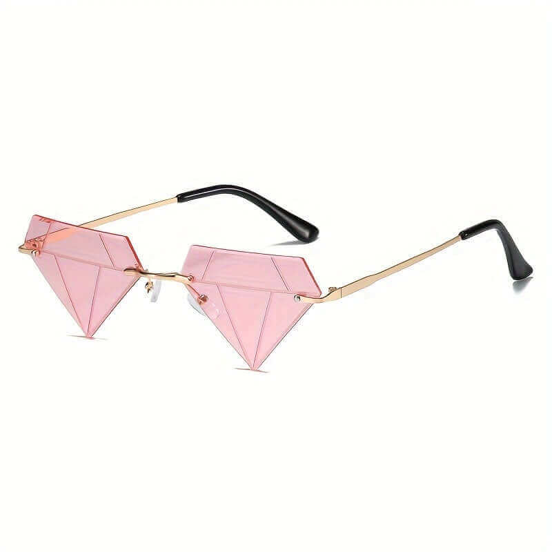 RaveFather Diamond Cut Festival Sunglasses with pink geometric lenses on white background.