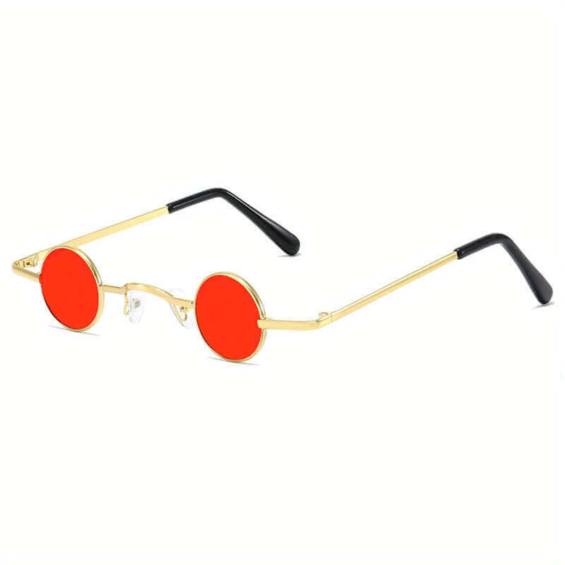 Stylish RaveFather Gear Up for the Beat Glasses with vibrant red lenses and gold frames, perfect for music festivals.