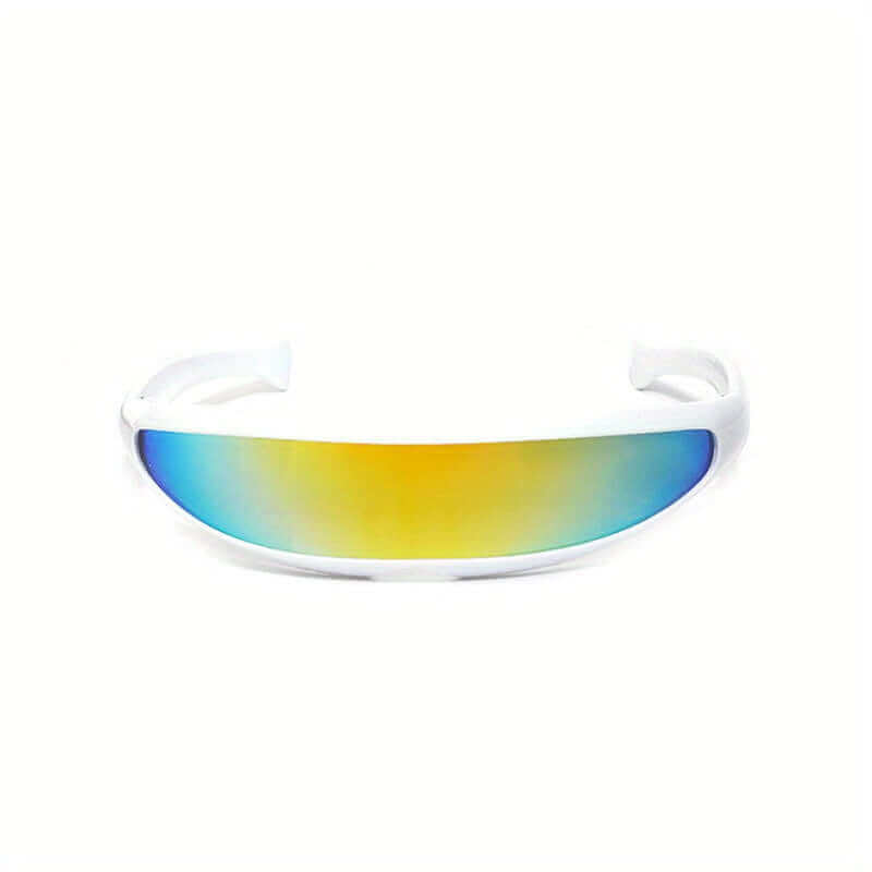 RaveFather Cyber Matrix Cyclops Sunglasses with futuristic mirrored lens and white frame