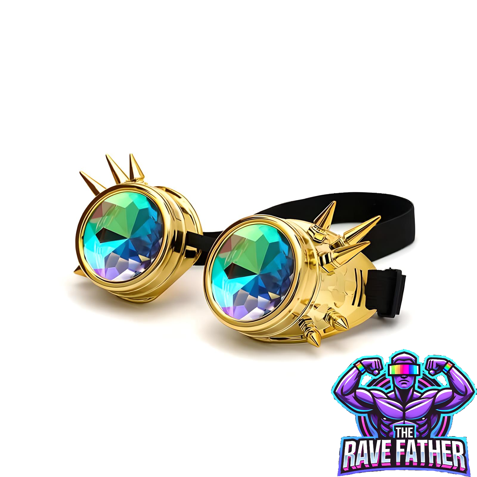 RaveFather Mind-Bending Visuals Piss Goggles featuring dazzling vivid colors and a surreal, unconventional design with spikes.