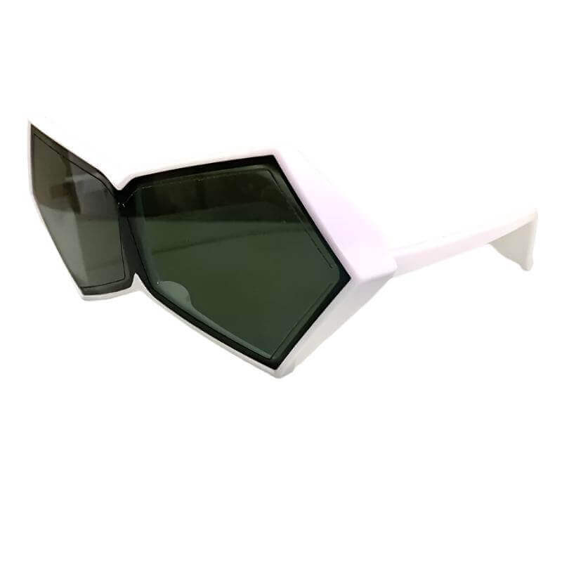 CyberChic geometric sunglasses with sharp, angular frames and deep lenses for futuristic festival fashion by RaveFather