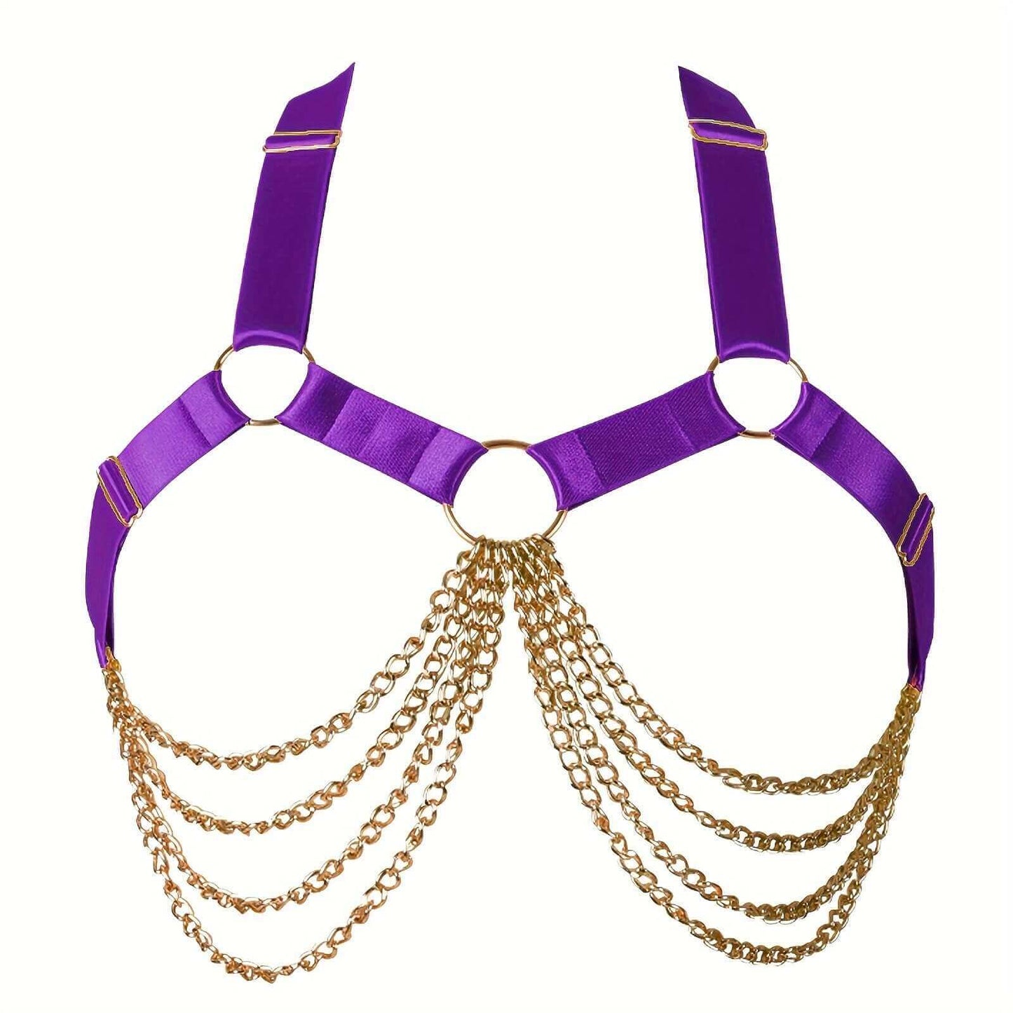 RaveFather adjustable gothic lingerie top with purple straps and gold chain harness for festival fashion