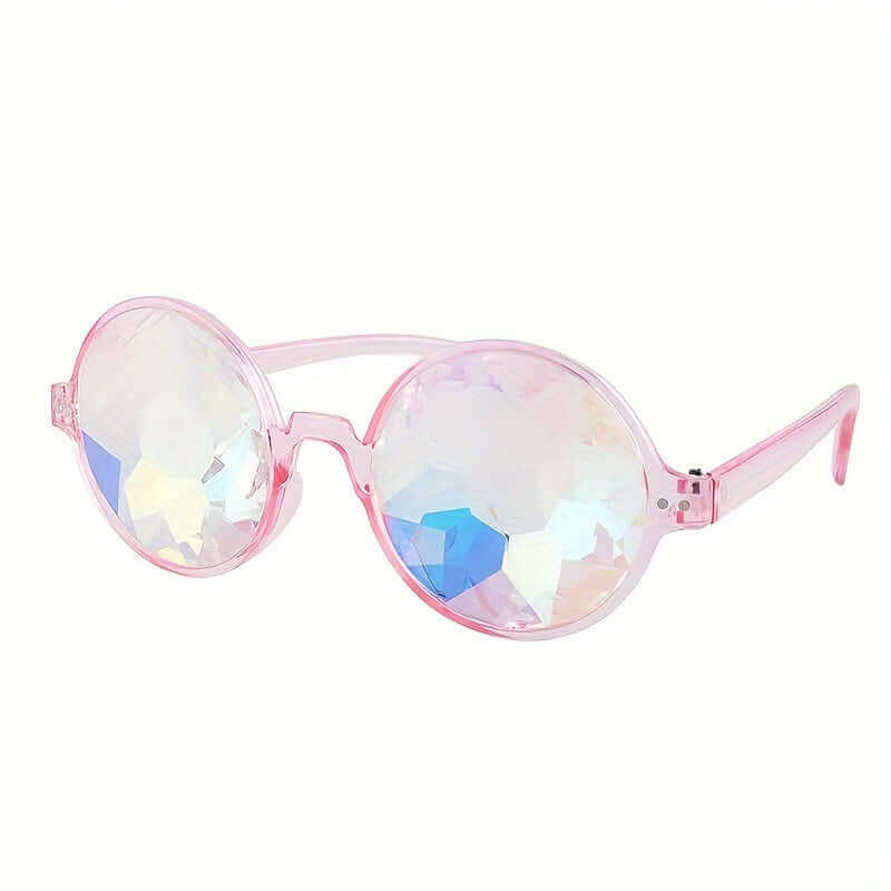 Pink RaveFather Mind-Bending Visuals Glasses with vibrant, iridescent lenses for a psychedelic light and music experience.