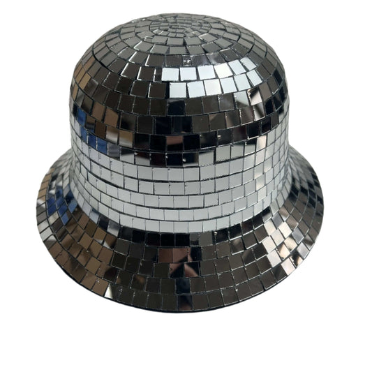 RaveFather Disco Mirage Reflective Bucket Hat for festivals and parties, covered in reflective mirror tiles for a dazzling disco ball effect