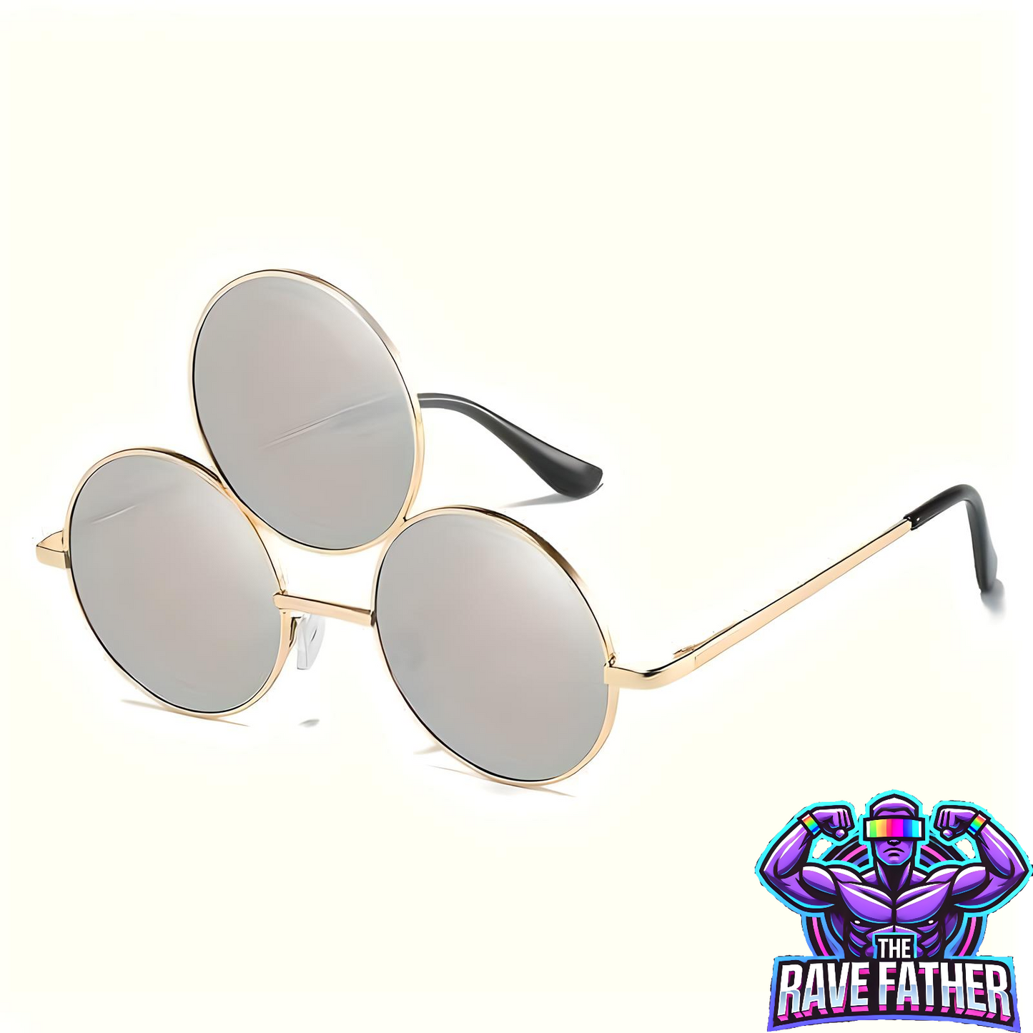 RaveFather Unique Three-Eyes Design Glasses with Gold Metal Frame for Festivals and Events