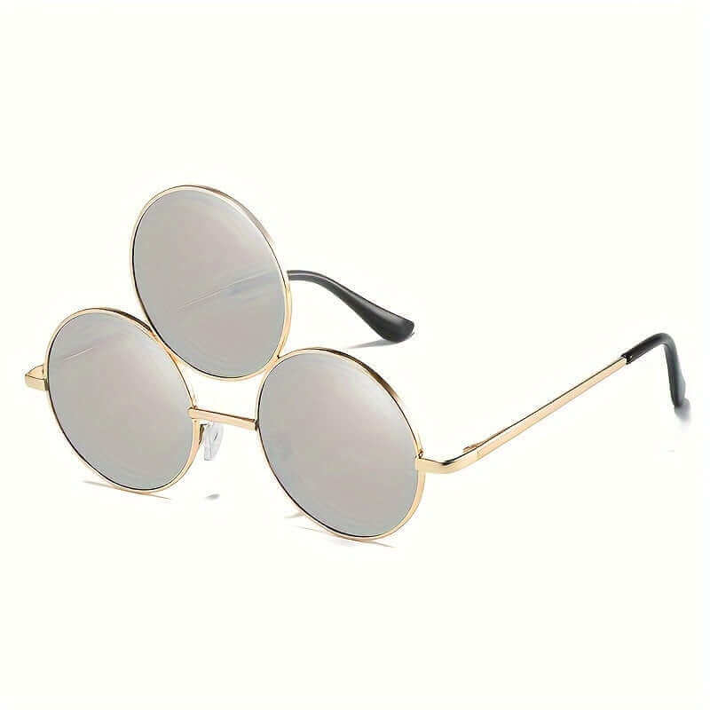 RaveFather Unique Three-Eyes Design Glasses with Gold Metal Frame for Festivals and Events