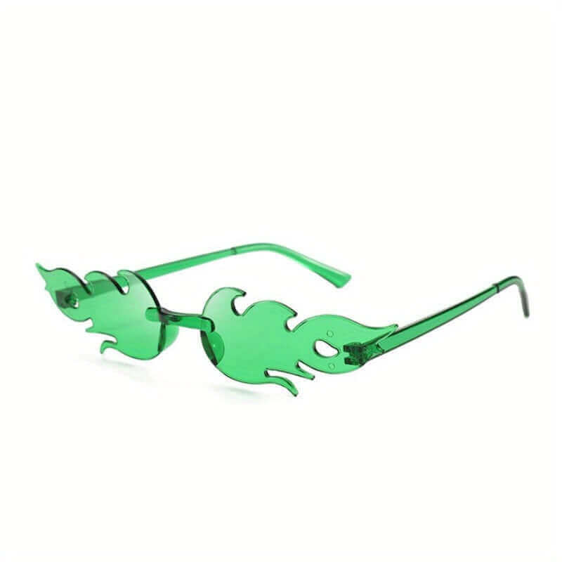 Green flame-inspired BlazeGaze Glasses by RaveFather, igniting style with fiery flair and bold design.