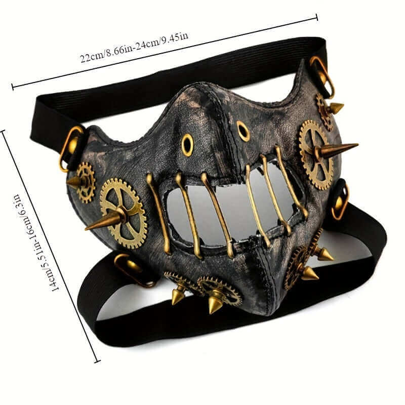 Close-up of RaveFather Cyberpunk Steampunk Motorcycle Mask focusing on metallic elements