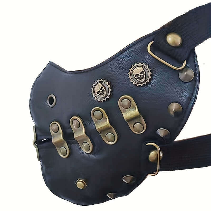 Close-up of RaveFather Leather Steampunk Mask showing fine leatherwork