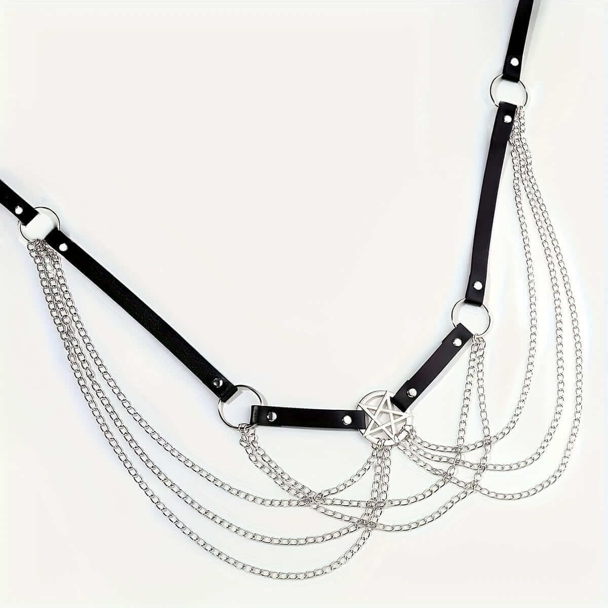 Close-up of RaveFather Phantom Chains Belt showing its durable faux leather and metal chain details