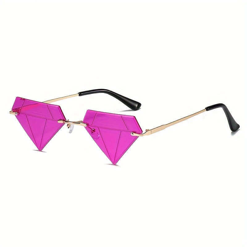 RaveFather Diamond Cut Festival Sunglasses with pink geometric lenses and gold frame for raves and festivals.