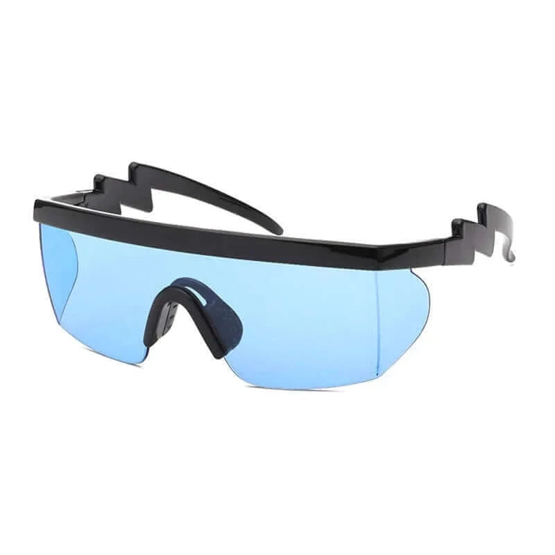 Blue RaveFather Vintage Sunglasses with a unique black frame, perfect for festival style and essential UV protection