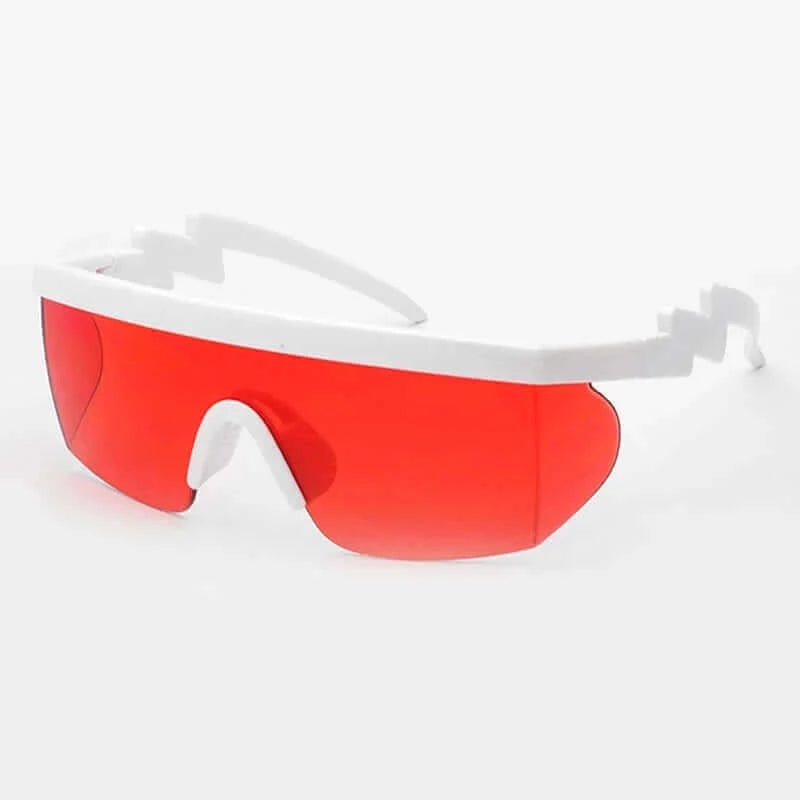 RaveFather Vintage Sunglasses with red lenses and white frame - elevate your festival style with timeless elegance and essential UV protection.