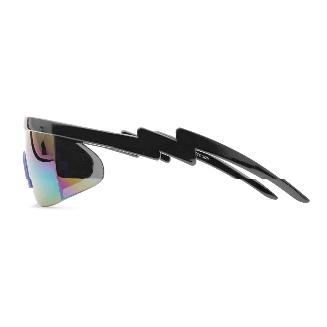 RaveFather Vintage Sunglasses with a modern design offering UV protection in black frame with reflective lenses, perfect for festival style.