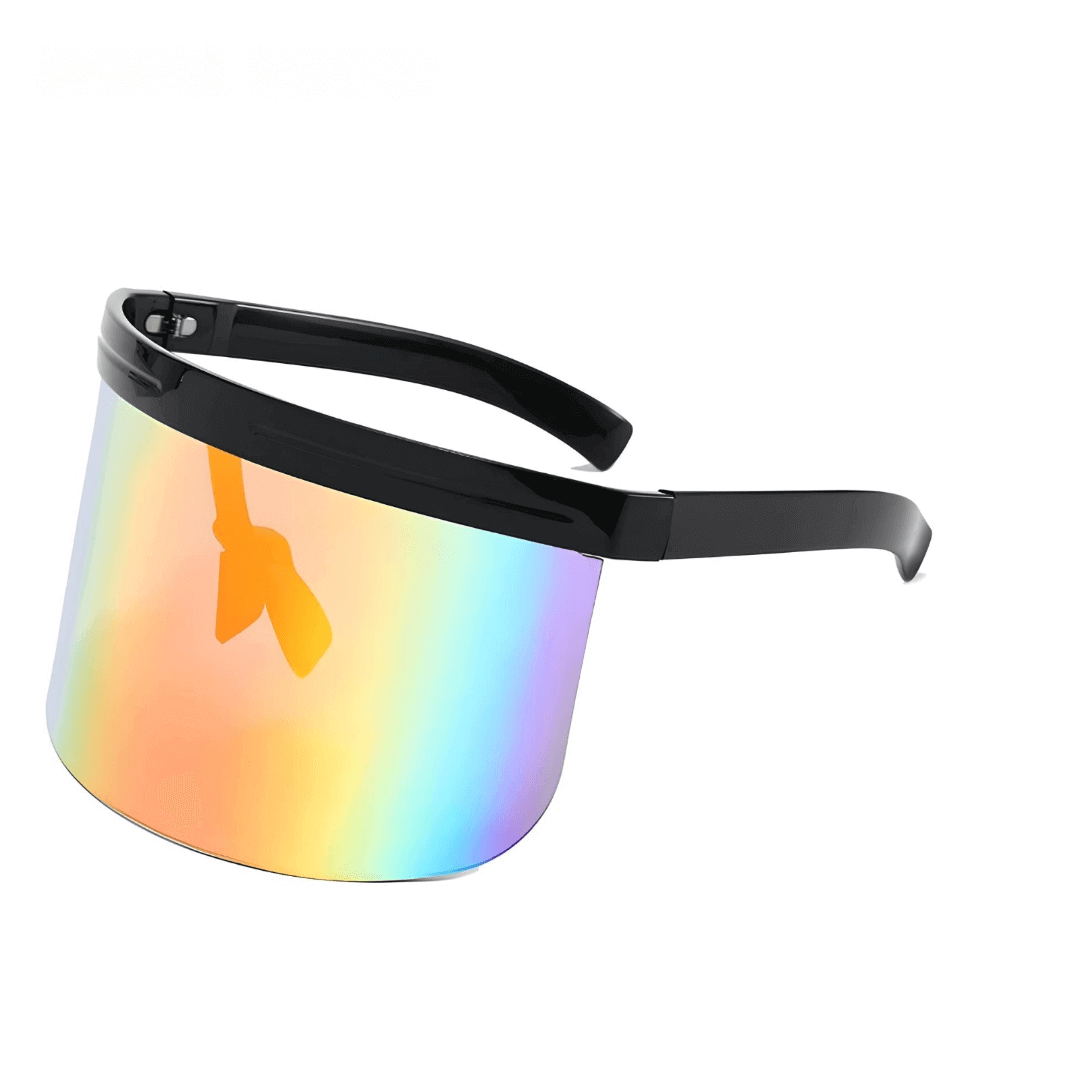 RaveFather Oversized Rave Visor with bold rainbow-tinted lens for standout festival style and top-tier sun protection.