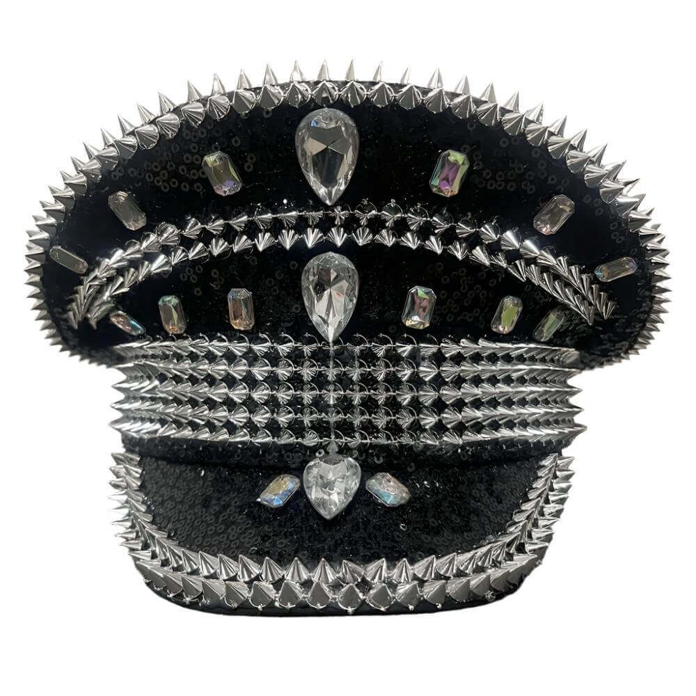 Front view of RaveFather Dark Royale Spike Cap featuring bold spikes and dark gothic detailing