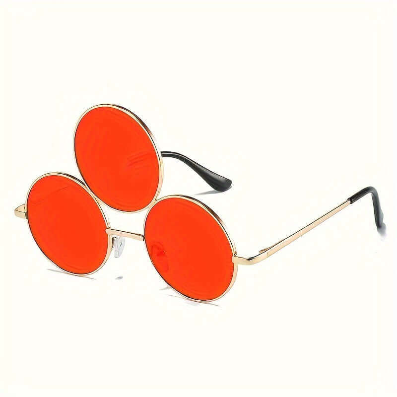 RaveFather Unique Three-Eyes Design Glasses with Red Lenses and Metal Frame for Festivals, Events, and Avant-Garde Fashion