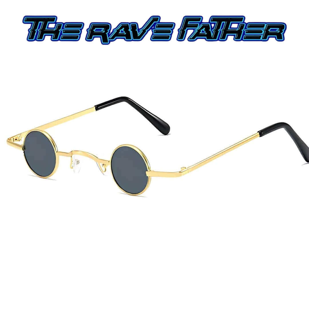 RaveFather Gear Up for the Beat Glasses - Round Sunglasses with Black Lenses and Gold Frames