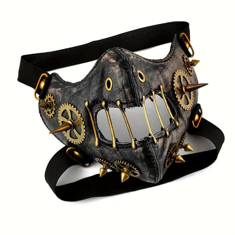 Front view of RaveFather Cyberpunk Steampunk Motorcycle Mask showcasing intricate detailing