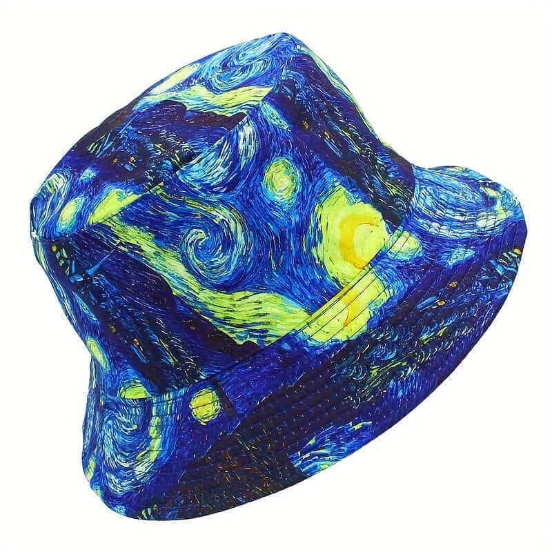 RaveFather Retro Starry Sky Bucket Hat in oil painting style, perfect for outdoor events and casual wear.