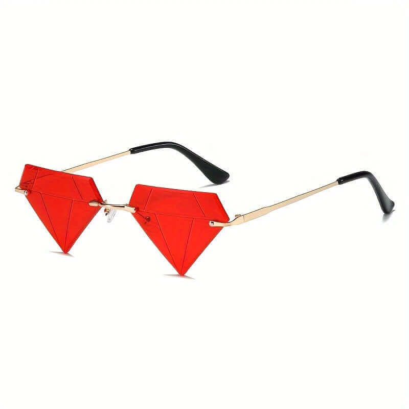 RaveFather Diamond Cut Festival Sunglasses with unique geometric red lenses and sleek golden frame