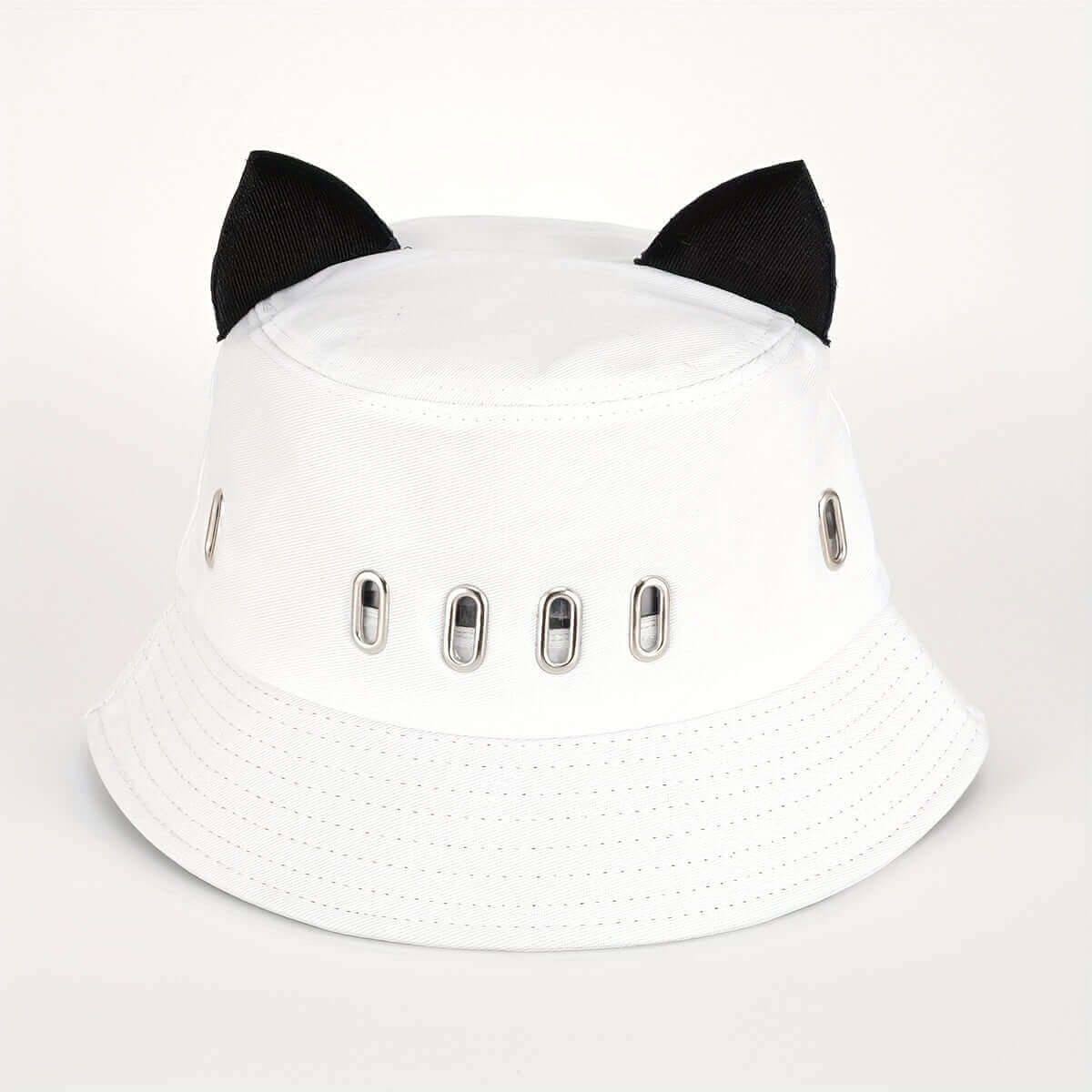 RaveFather Cat Ears Hollow Bucket Hat - Front view highlighting the cute cat ears design.