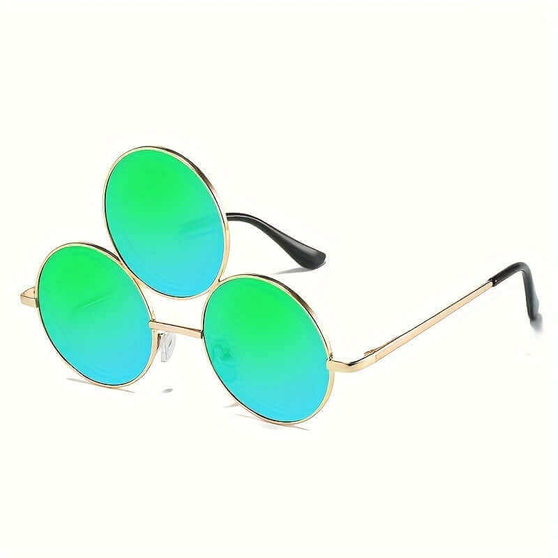 RaveFather Unique Three-Eyes Design Glasses with Green Lenses and Metal Frame – Perfect for Festivals, Events, and Travel